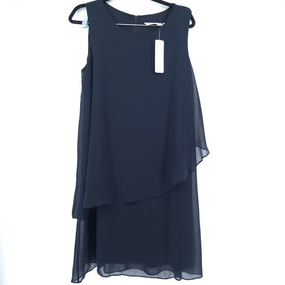 Soft Surrounding Coastal Resort Ocean Drive Navy Chiffon Tiered Feminine Dress M - Picture 1 of 10